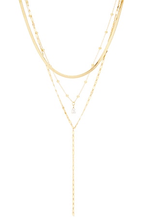petit moments Layered Stone Lariat Necklace in Metallic Gold