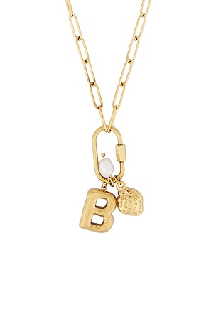 petit moments Carabiner Initial Charm Necklace in Metallic Gold