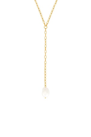 petit moments Pearl Drop Lariat Necklace in Metallic Gold
