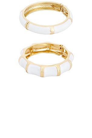 petit moments Enamel Stripe & Bamboo Set Of 2 cuff in White