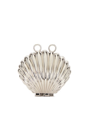 petit moments Shell Chain Clutch in Metallic Silver