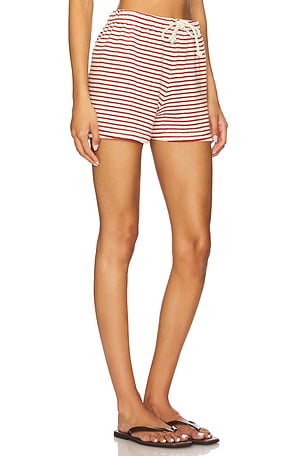 perfectwhitetee Loop Terry Stripe Short in Red,Cream