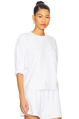 perfectwhitetee French Terry 3/4 Puff Sleeve Sweatshirt in White