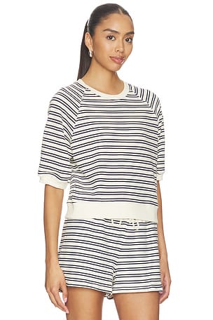 perfectwhitetee French Terry Bubble Sleeve Sweatshirt in Cream,Navy