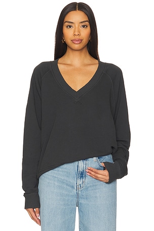 Fleece Long Sleeve V Neck Sweatshirt perfectwhitetee