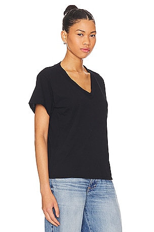 perfectwhitetee Cotton Boxy V Neck Tee in Black