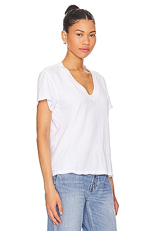 perfectwhitetee Cotton Boxy V Neck Tee in White