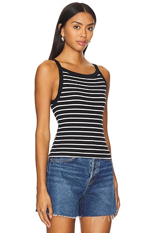 perfectwhitetee Rib Stripe Tank Top in Black