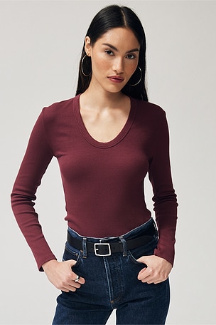 Luxe Rib Long Sleeve U Neck Top perfectwhitetee