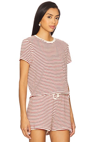 perfectwhitetee Loop Terry Stripe Tee in Red,Cream. Size XS. Also