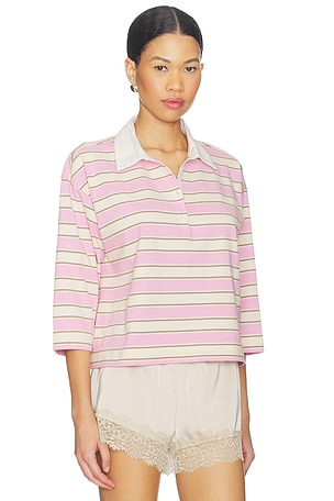 perfectwhitetee Cotton Rugby Polo in Pink,Cream