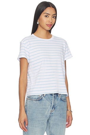perfectwhitetee Stripe Boxy Crewneck Tee in Baby Blue