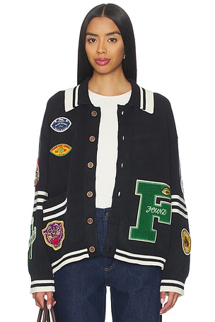 Varsity Patch Collared Cardigan Found