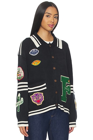 Found Varsity Patch Collared Cardigan in Grey