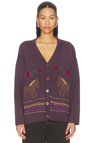 Found Horse Jacquard Cardigan in Purple