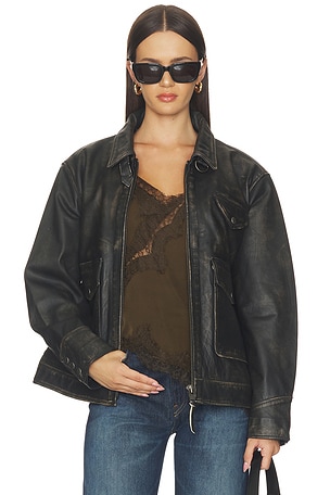 Distressed Leather Pocket Jacket Found