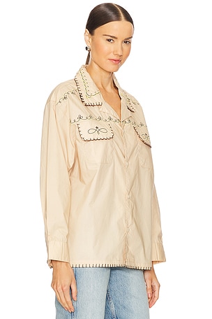 Found x REVOLVE Embroidered Button Up Shirt in Tan