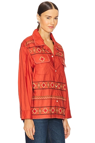 Found x REVOLVE Embroidered Button Up Shirt in Brick