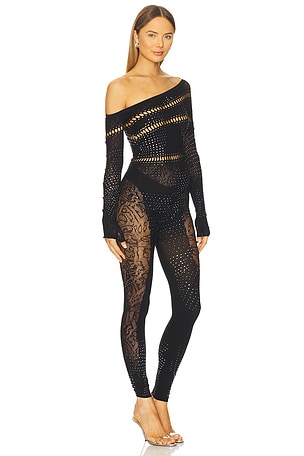 POSTER GIRL Ivy Long Rhinestone Jumpsuit in Black