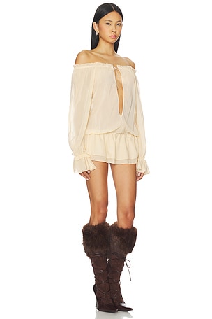 POSTER GIRL Off The Shoulder Dress in Beige