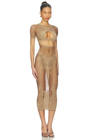 POSTER GIRL Flower Midi Dress in Beige