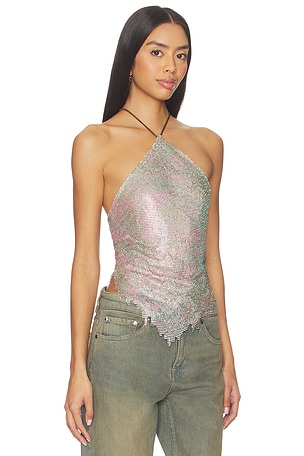 POSTER GIRL Crystal Chainmail Halter Top in Grey