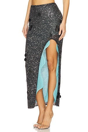 PH5 Dolly Sequins Long Skirt in Black,Teal