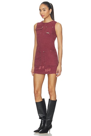 PRIVATE POLICY Distressed Canvas Dress in Burgundy