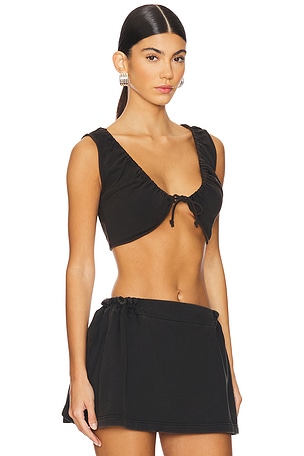PRIVATE POLICY Washed Cotton Drawstring Crop Top in Black