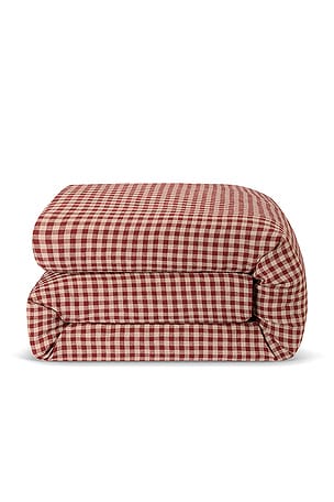Gingham 100% Linen Duvet Cover Piglet in Bed