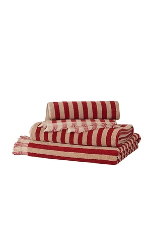 Piglet in Bed Pembroke Stripe Bath Towel in Red