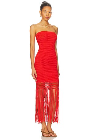 PQ Vanessa Fringe Mini Dress in Red