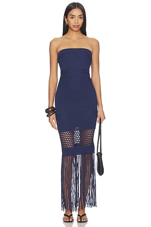 PQ Melissa Fringe Dress in Navy