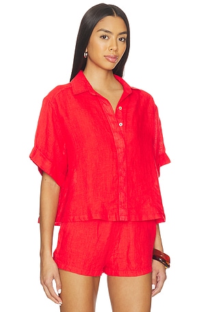 PQ Lenen Button Up Top en Rouge