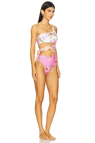 PQ One Shoulder Cutout One Piece in Beige,Pink
