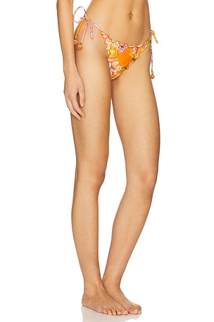 PQ Embroidered Lettuce Edge Tie Side Teeny Bikini Bottom in Orange