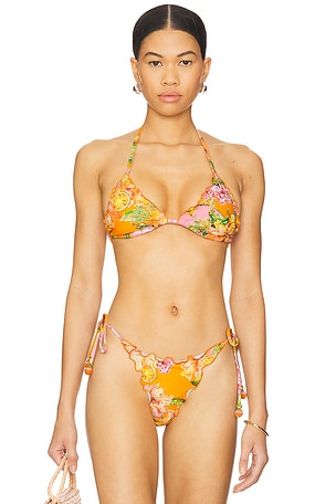 Embroidered Lettuce Edge Triangle Bikini Top PQ