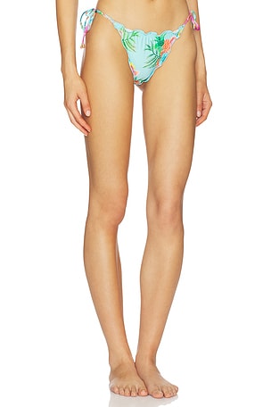 PQ Embroidered Lettuce Edge Tie Side Bikini Bottom in Teal