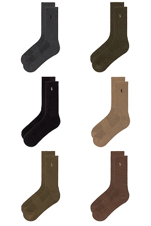 Polo Ralph Lauren Performance Cotton Crew Socks 6-Pack in Multi