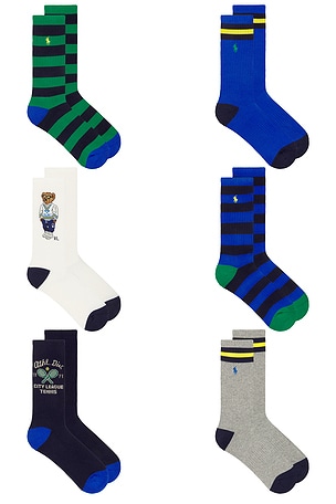 Polo Ralph Lauren Polo Athletic Bear Socks 6-Pack in Navy & White