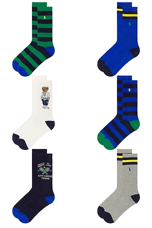 Polo Ralph Lauren Polo Athletic Bear Socks 6-Pack in Navy & White