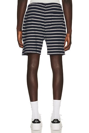 Polo Ralph Lauren Cotton Club Bar Stripe Textured Pull On Short in Navy