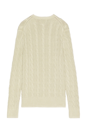 Polo Ralph Lauren Garment Dyed Cable Knit Crewneck Sweater in Cream