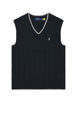 Cotton Tipped Cable V-Neck Sweater Vest Polo Ralph Lauren