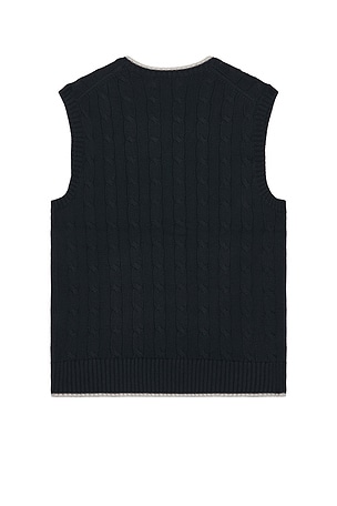 Polo Ralph Lauren Cotton Tipped Cable V-Neck Sweater Vest in Black