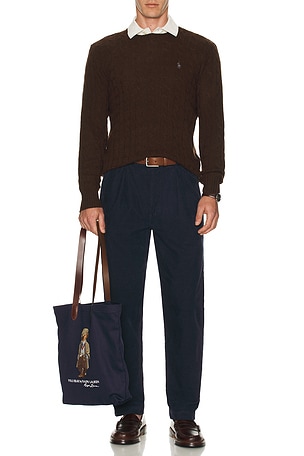 Polo Ralph Lauren Wool Cashmere Cable Knit Crewneck Sweater in Brown