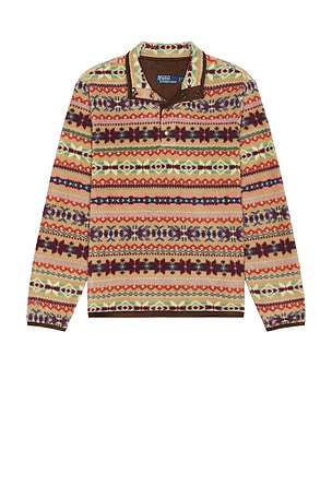 Long Sleeve Printed Vintage Fleece Snap Mockneck Pullover Polo Ralph Lauren