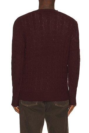 Polo Ralph Lauren Wool Cashmere Cable Knit Crewneck Sweater in Burgundy