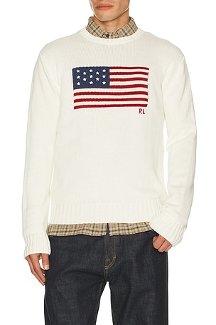 Long Sleeve Roving Cotton USA Flag Crewneck Sweater Polo Ralph Lauren