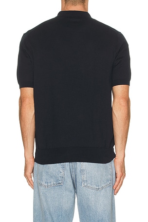 Polo Ralph Lauren Short Sleeve Cotton Placket Pullover Sweater in Navy